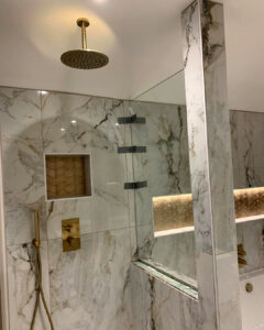 White and Gold Marble Effect Bathroom 60x120cm Tiles - Blackburn Tile Centre - Best Tiles Manufacturer in U. K.
