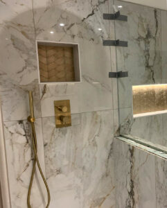 White and Gold Marble Effect Bathroom 60x120cm Tiles - Blackburn Tile Centre - Best Tiles Manufacturer in U. K.