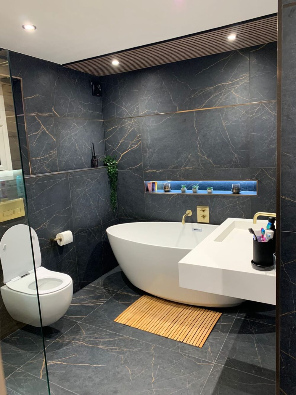 Black and Gold Marble Effect Bathroom 60x120cm Tiles - Blackburn Tile Centre