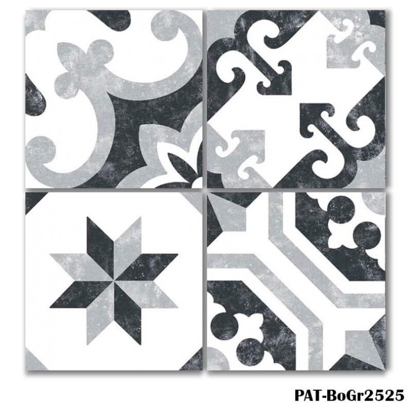 PAT-BoGr2525 Grey Pattern Porcelain Tiles 25x25cm - Blackburn Tile Centre - Best Tiles Manufacturer in U. K.